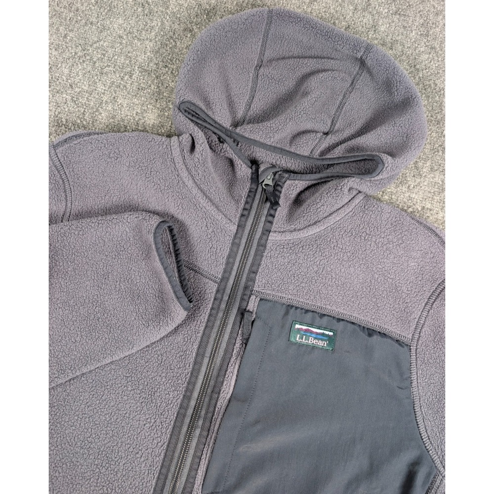LL Bean Mountain Classic Fleece Hooded‎ Jacket Mens XLT Solid Grey Navy Full Zip